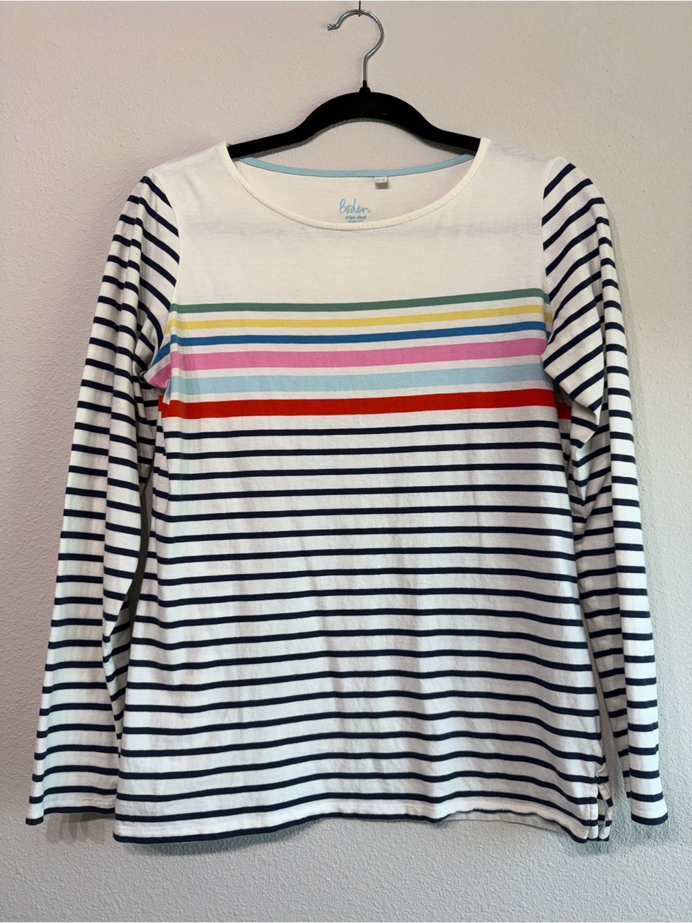Boden Brenton Rainbow Striped Long Sleeve Tee Womens 8 Teacher Basic Layering